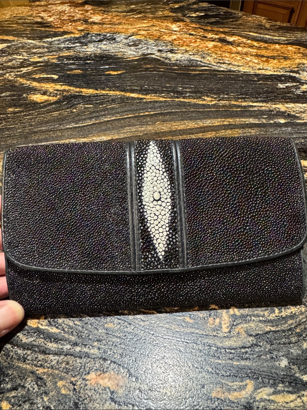 Black Stingray Leather Clutch Wallet - Women Accessories